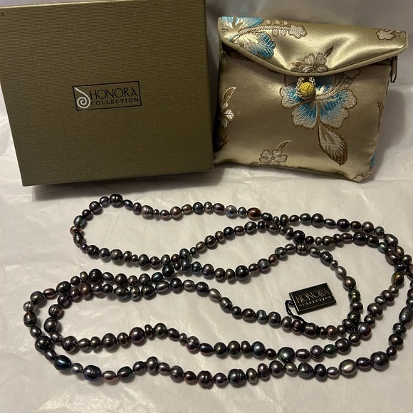 Honora Black Beaded Necklace Elegant Long Strand - Picture 4 of 5